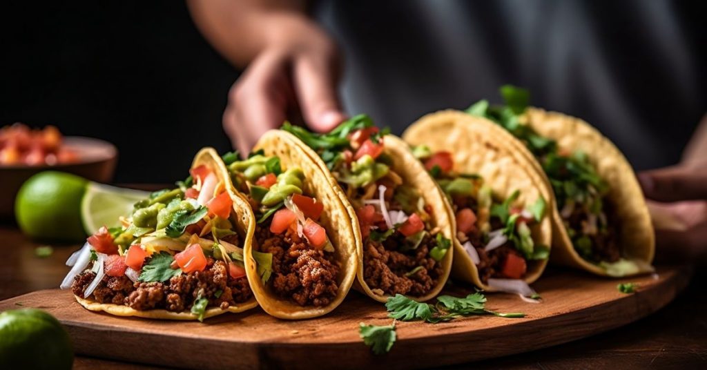 Taco i mjuka bröd redo att serveras.